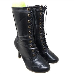 Demonia Black Lace-Up Heeled Boots